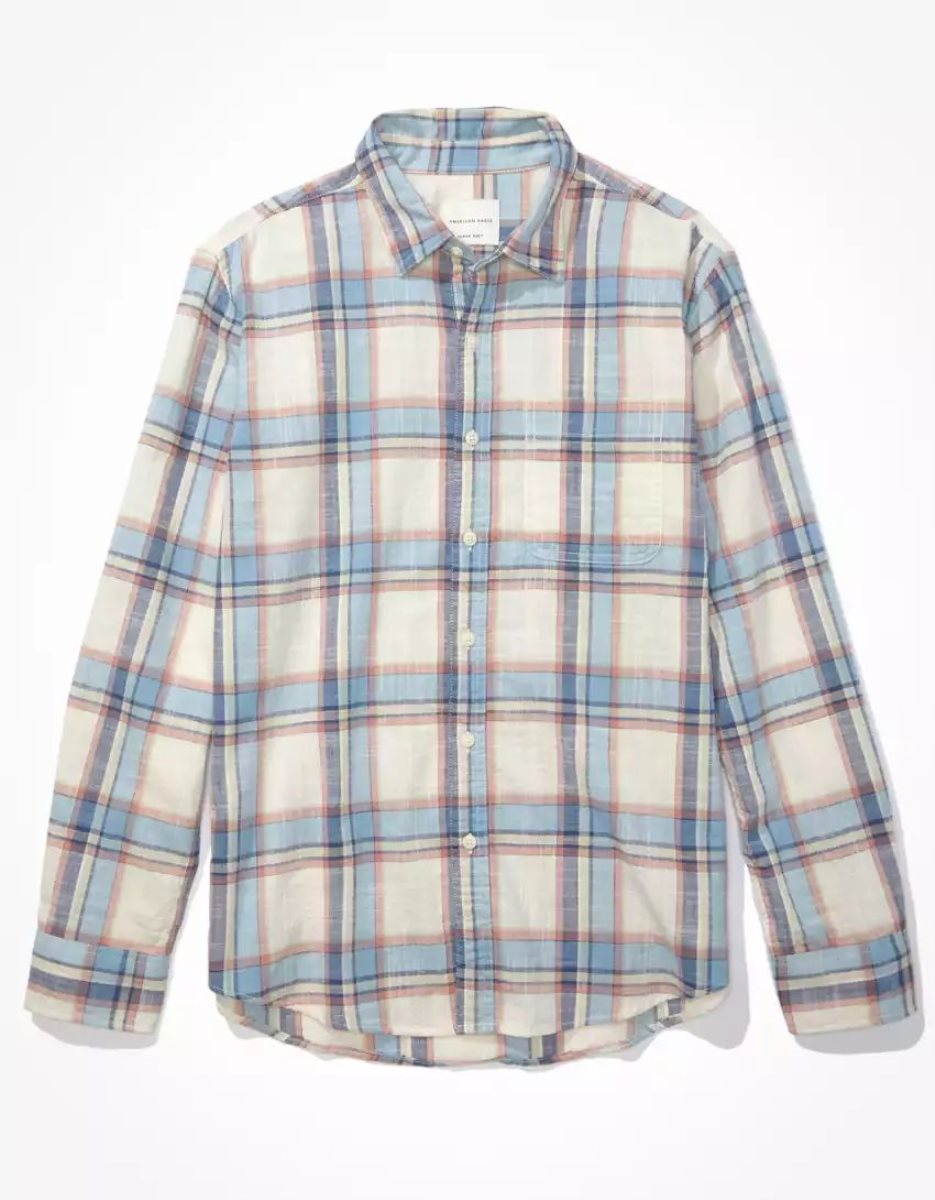 Hauts Flanelle American Eagle AE Super Soft Everyday Plaid Button-Up Shirt Blanche Homme | WGP-51129860